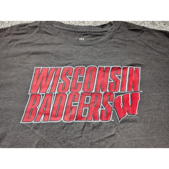 Wisconsin Badgers Shirt Mens Large Gray Logo Graphic Tee Athletic Top - Picture 2 of 5